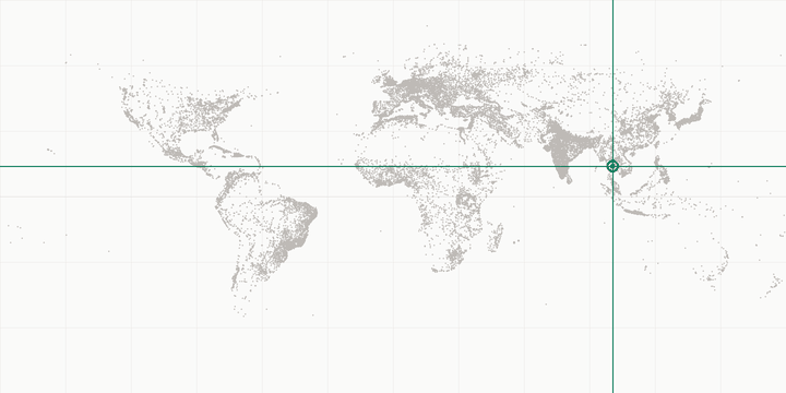 World map highlighting the position of Bangkok