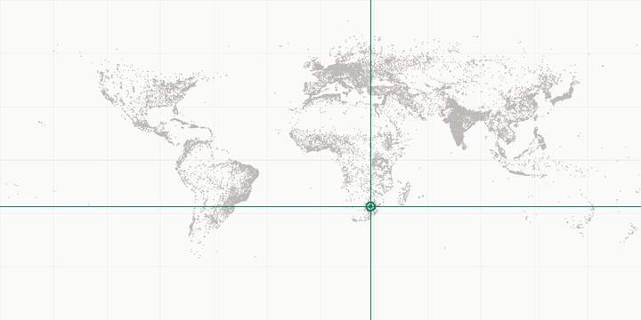 World map highlighting the position of Johannesburg