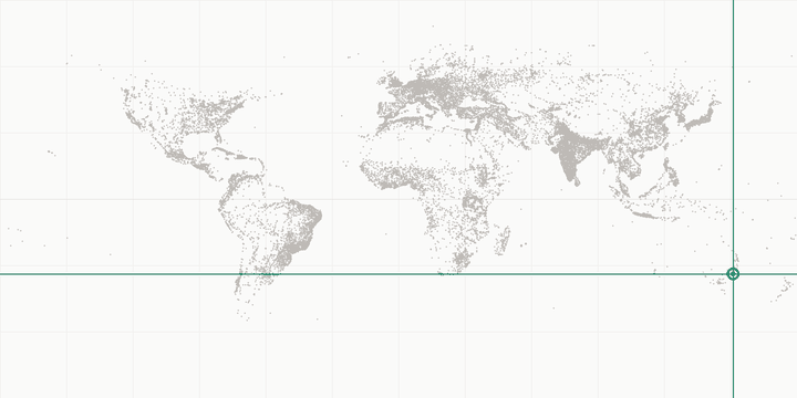 World map highlighting the position of Sydney Opera House